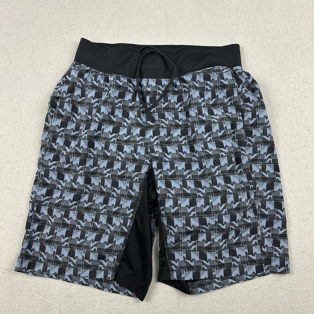 Lululemon Shorts Men Small Blue Geometric Elastic Drawstring Gym Running Lining